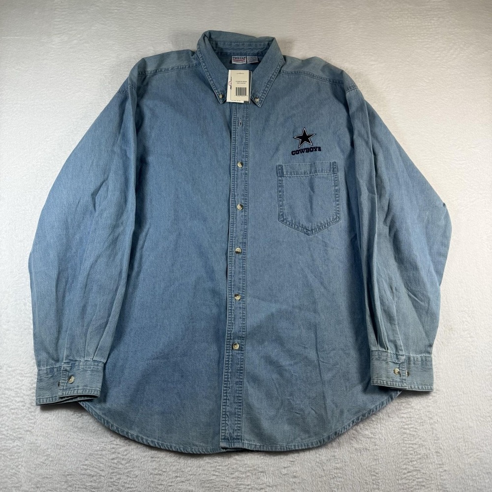 Vintage Dallas Cowboys Shirt Mens XL Blue NFL Football Denim Button 90's